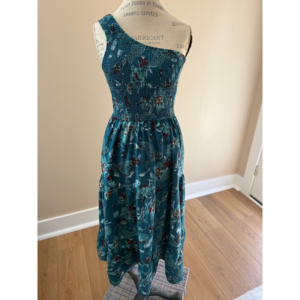 Band of the Free Teal Floral One shoulder Sundress Size M